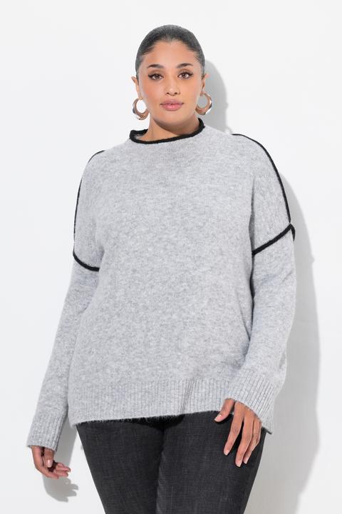 Image du produit Ulla Popken Pull rayé oversize, col montant et manches longues (54)