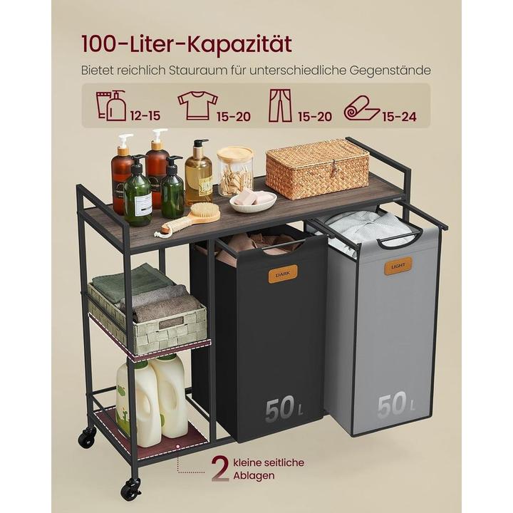 Image du produit Vasagle Wäschekorb mit Ablage Schwarz-Grau (100 l)