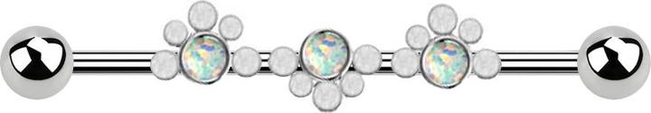 Image du produit Star Piercing Barbell argent deux boules vague à pois trois opales blanches (sans laiton, Acier chirurgical 316L)