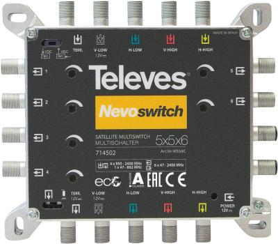 Actual product image Televes Cascadable multiswitch with 5 inputs (1 x terrestrial and 4 xSAT), 6 subscriber outputs, 5 Du (Multi switch)