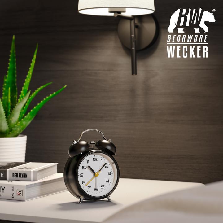 Produktbild Bearware Analoger Wecker klassisches Design, ohne Ticken, lauter Weckton, Batteriebetrieb, metall, schwarz