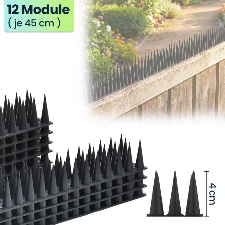 Produktbild Ideoon 12er Set Taubenspikes Schwarz 5,4m - Effektive Vogelabwehr aus Polycarbonat - 3-reihige Abwehrspikes