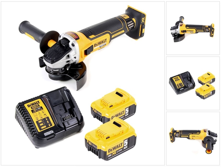 Actual product image DeWalt DCG 405 P2 Battery angle grinder 18V 125mm Brushless + 2x battery 5.0Ah + charger (125 mm)