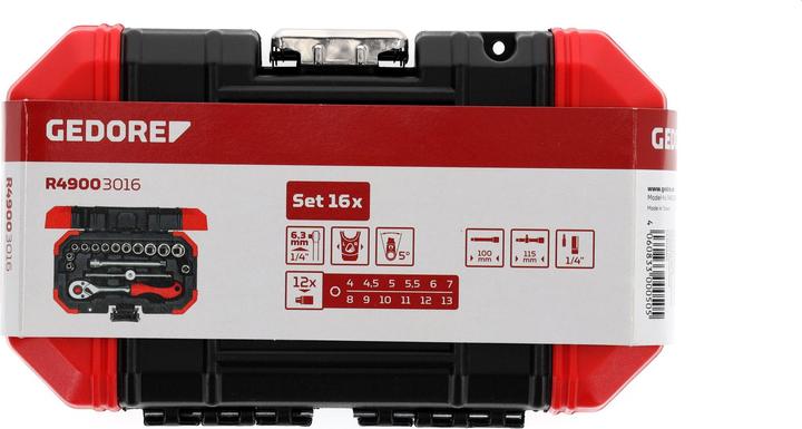Actual product image Gedore Red red Socket spanner set, 16-piece, With reversible ratchet, ratchet, socket spanner, 1/4"