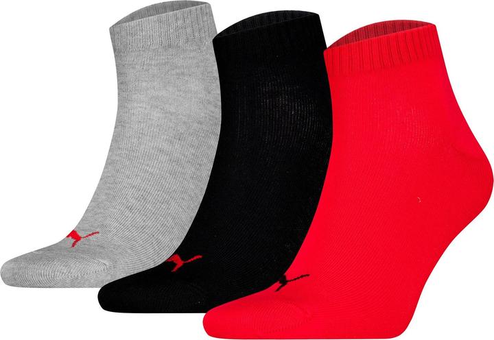 Puma Socken Söckchen 3 Paar Quarter Uni Rot/Schwarz/Grau
