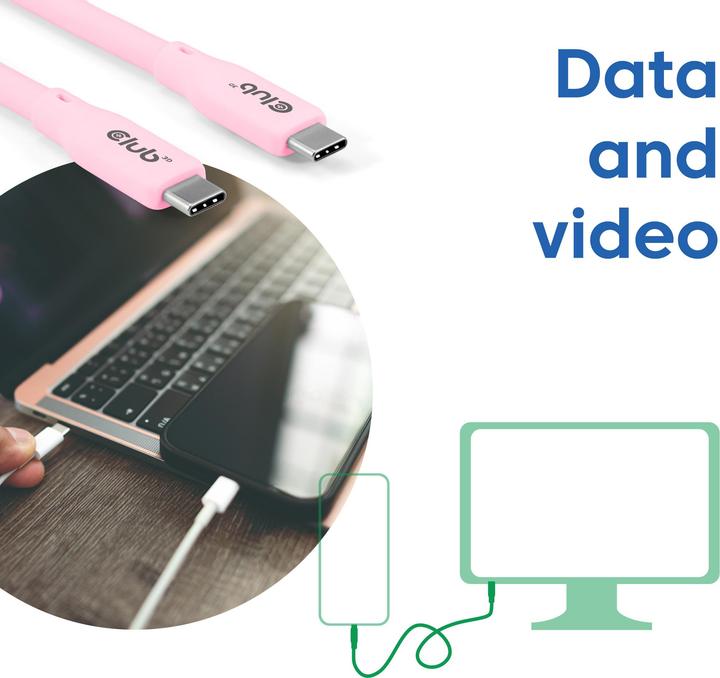 Produktbild Club 3D Club3D Lifestyle USB-C Kabel PD 240W,20Gbps 2m pink St/St retail (2 m, 240 W)