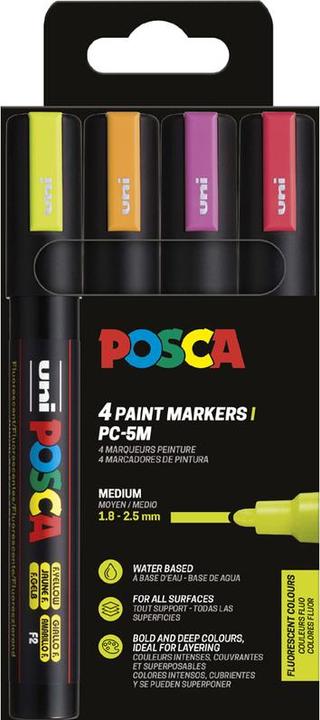 Productafbeelding Posca Viltstift PC-5M Set van 4 neonkleuren (Neon assorti, 2.50 mm, 4 x)
