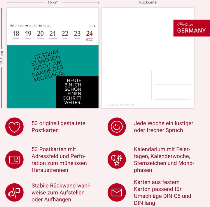 Productafbeelding Harenberg Typo-Sprüche-Kalender Postkartenkalender 2026 - Mit 53 Postkarten (Duits)
