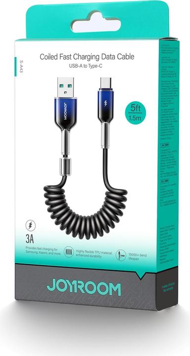 Produktbild Joyroom S-A43 Crystal-Clear Series 3A Coiled Fast Charging Data Cable (USB-A to Type-C) 1.5m-Black (1.50 m, 60 W)