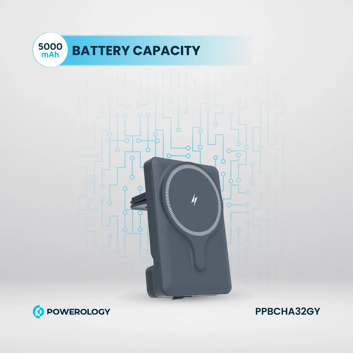 Produktbild Powerology Car Mount 5000mAh Power Bank With Magnetic Wireless Charger (5000 mAh, 15 W, 18.50 Wh)