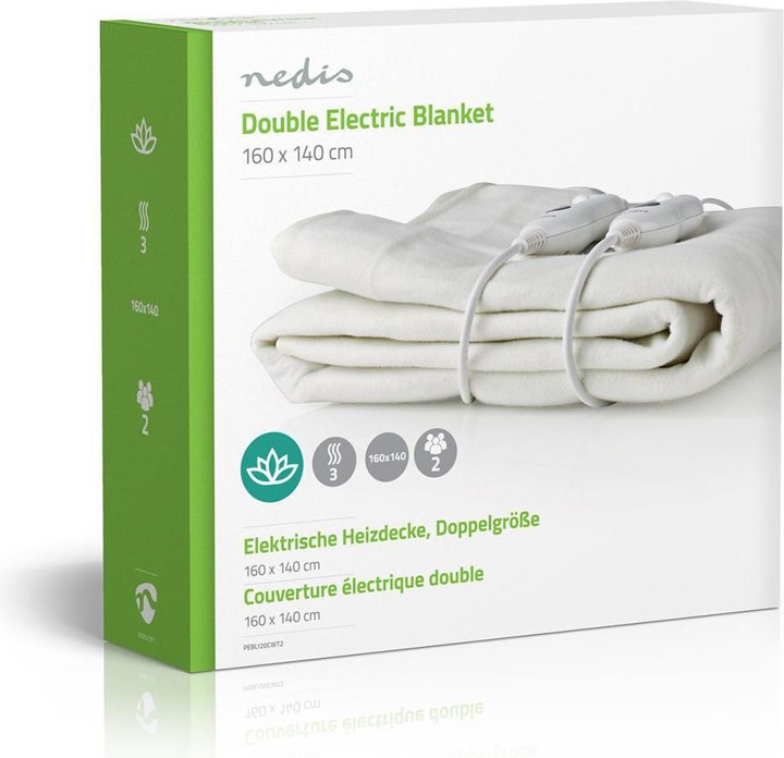 Produktbild Nedis Elektrische Heizdecke - Polyesterdecke - Doppelgrösse - 140 x 160 cm - 3 Heizstufen - Abnehm (160 x 140 cm)