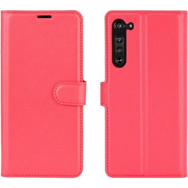 MU Classic Litchi Leder Bookcover Series (Motorola Edge), Smartphone Hülle, Rot