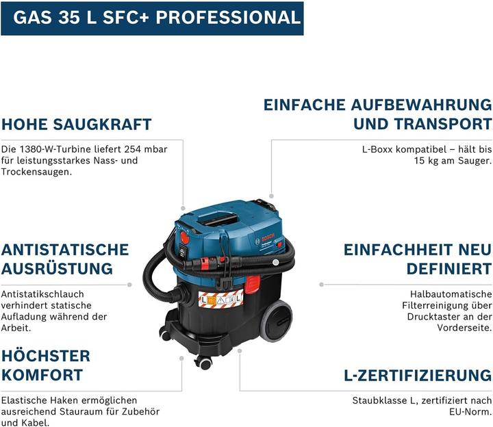 Image du produit Bosch Professional GAS 35 L SFC+ (version UE) (Aspirateur eau et poussière)
