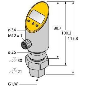 Turck Sensore di pressione ruotabile con 2 uscite di commutazione a transistor PS010V-501-2UPN8X, Pulsante + Interruttore