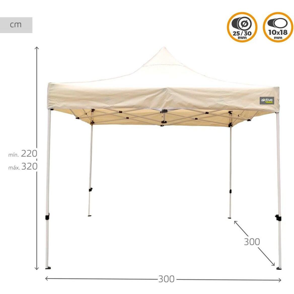 Thumbnail - Aktive, Pavillon, Gartenlaube Biegsam Einstellbare Höhe Stahl Polyester 420D Oxford Creme 300 x 320 x 300 cm (320 cm, 30...