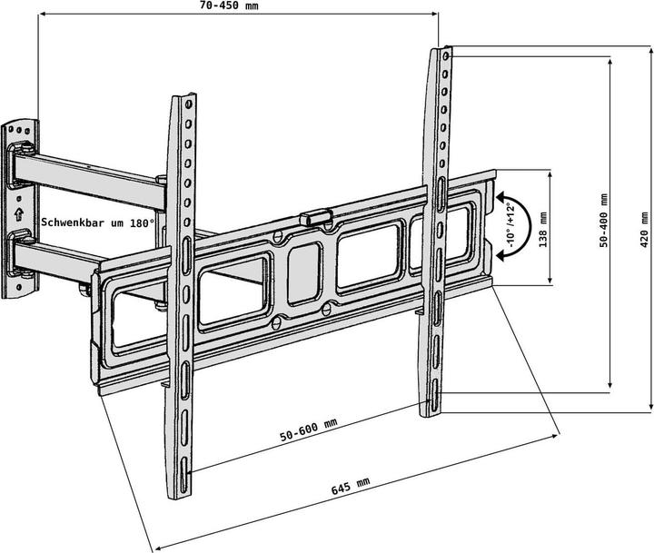 Image du produit Swisshandel24 Support TV mural, support pour moniteur, inclinable pivotant extensible 32-65 pouces (Mur, 45 kg, 32" - 65")