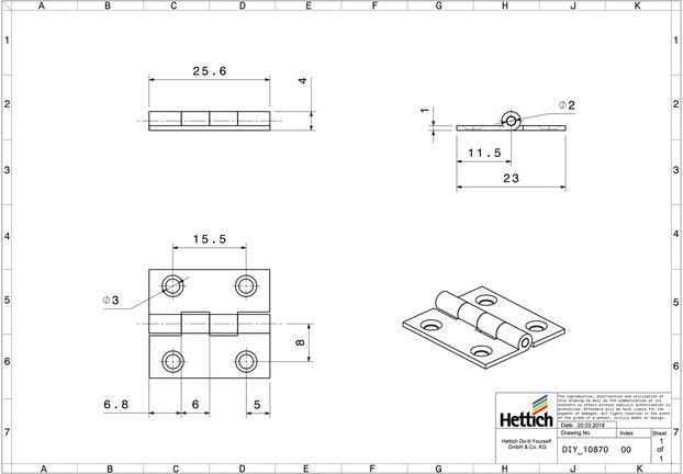 Produktbild Hettich Scharnier Stahl schwarz 25x18 mm 2 Stck