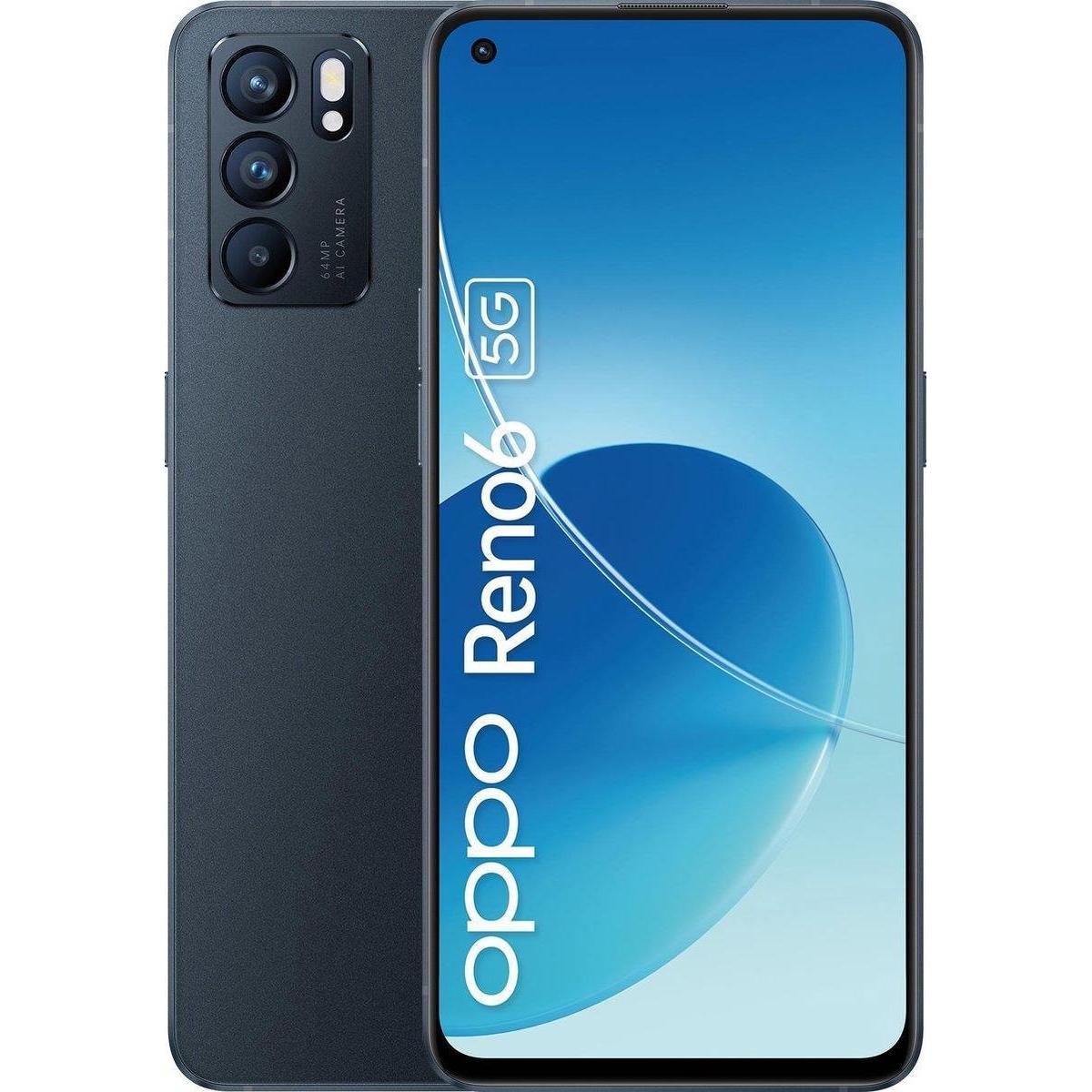 OPPO Reno6 (128 GB, Stellar Black, 6.40", Dual SIM, 5G), Smartphone, Schwarz
