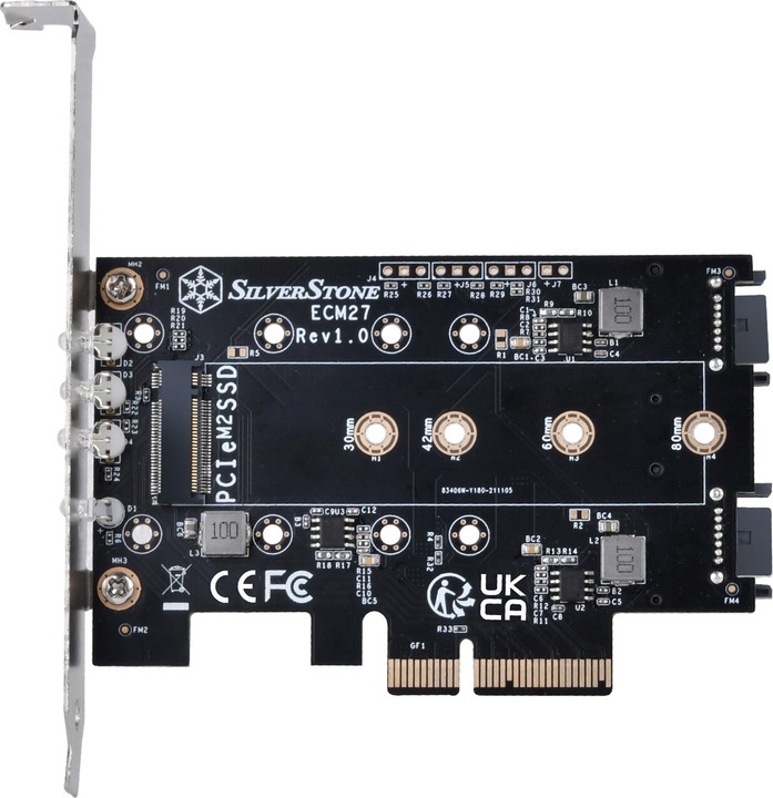 Produktbild Silverstone SST-ECM27 M.2/SATA Adapterkarte, PCIe 4.0, 1x M-Key, 2x SATA 6G - Low Profile