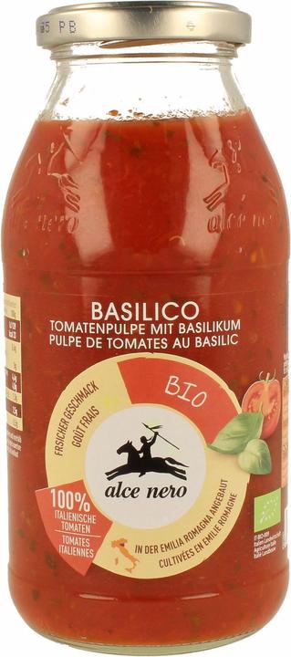 Actual product image Alce Nero Sauce organic tomato pulp with basil bottle 500 ml (500 g)