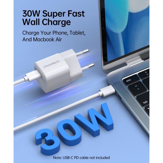 Thumbnail - Choetech Wall charger PD5007 30W (white) (30 W), USB Ladegerät, Weiss