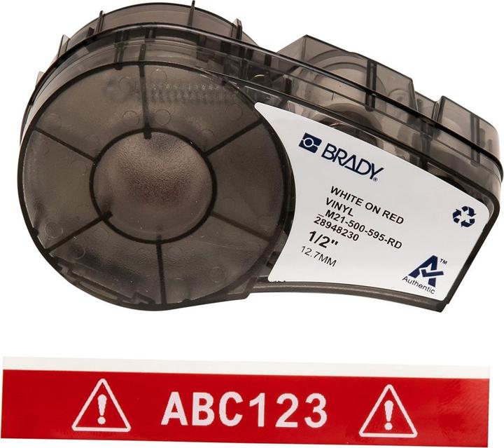 Actual product image Brady White on Red Vinyl tape for (1.27 cm)