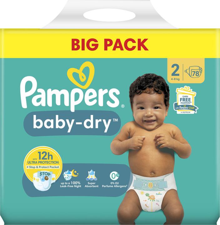 Produktbild Pampers Windeln baby-dry™ BIG PACK Grösse Gr.2 (4-8 kg) für Neugeborene (0-3 Monate), 90 St. (Gr. 2, 90 Stück)