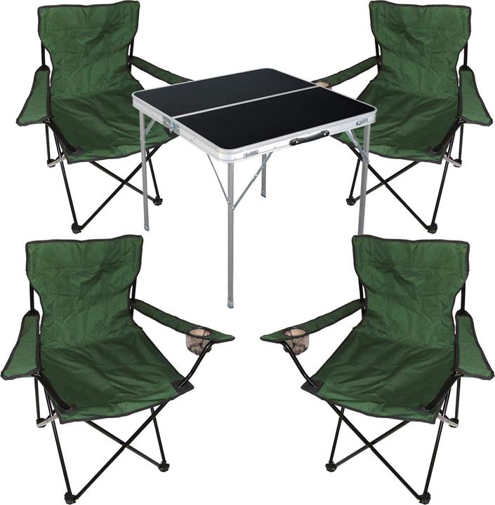 Mojawo 5-teiliges Campingmöbel Set Tisch schwarz + Campingstühle mit Tasche