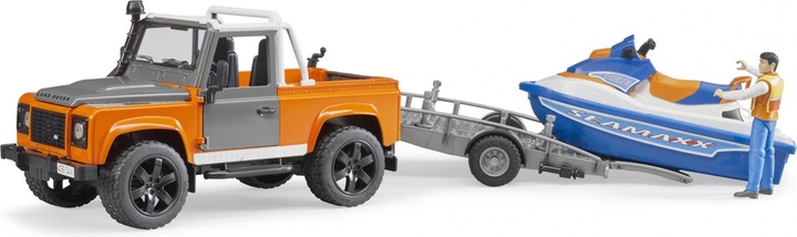 Produktbild Bruder Fahrzeug Land Rover Defender Pick Up mit Anhänger, Jet-Ski und Fahrer