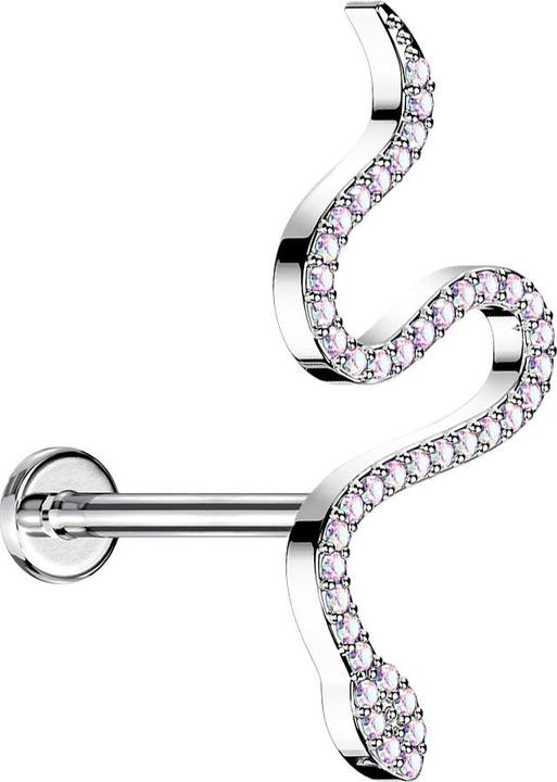 Image du produit Star Piercing Micro Labret femelle argenté serpent grand cristal multicolore (Laiton, Acier chirurgical 316L)