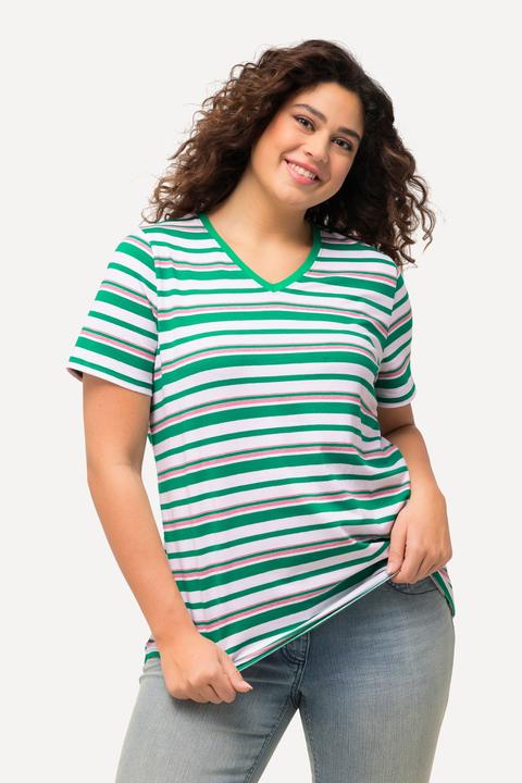 Produktbild Ulla Popken Shirt, Ringel, Classic, V-Ausschnitt, Halbarm (56)