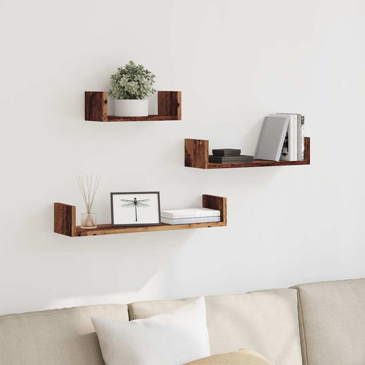 Produktbild VidaXL Wandregale 3 Stk. Altholz-Optik Holzwerkstoff (60 x 15 x 10 cm)