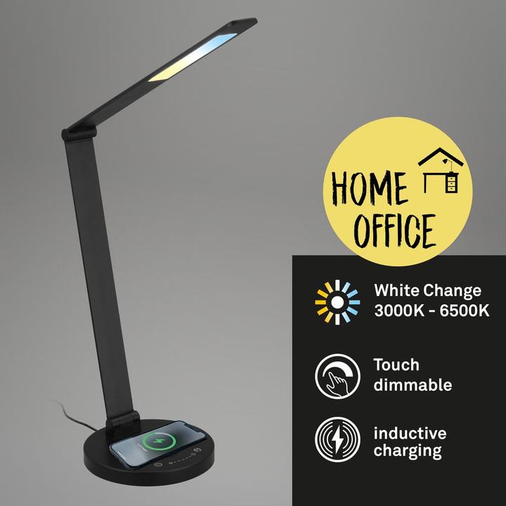 Actual product image Briloner CUMA CCT-LED table lamp, black, incl. inductive charging station (670 lm)