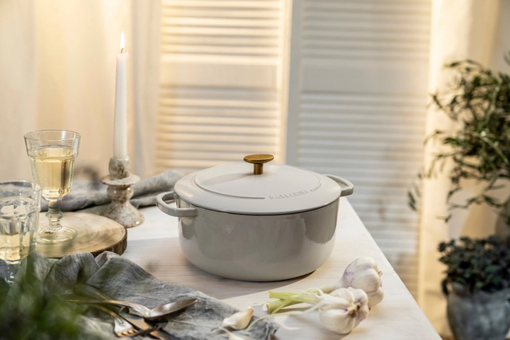 Immagine prodotto Ballarini Cocotte BELLAMONTE 22 cm rotonda da 3,0 litri in ghisa arrosto bianco (22 cm, Pirofila + casseruola, Ghisa)
