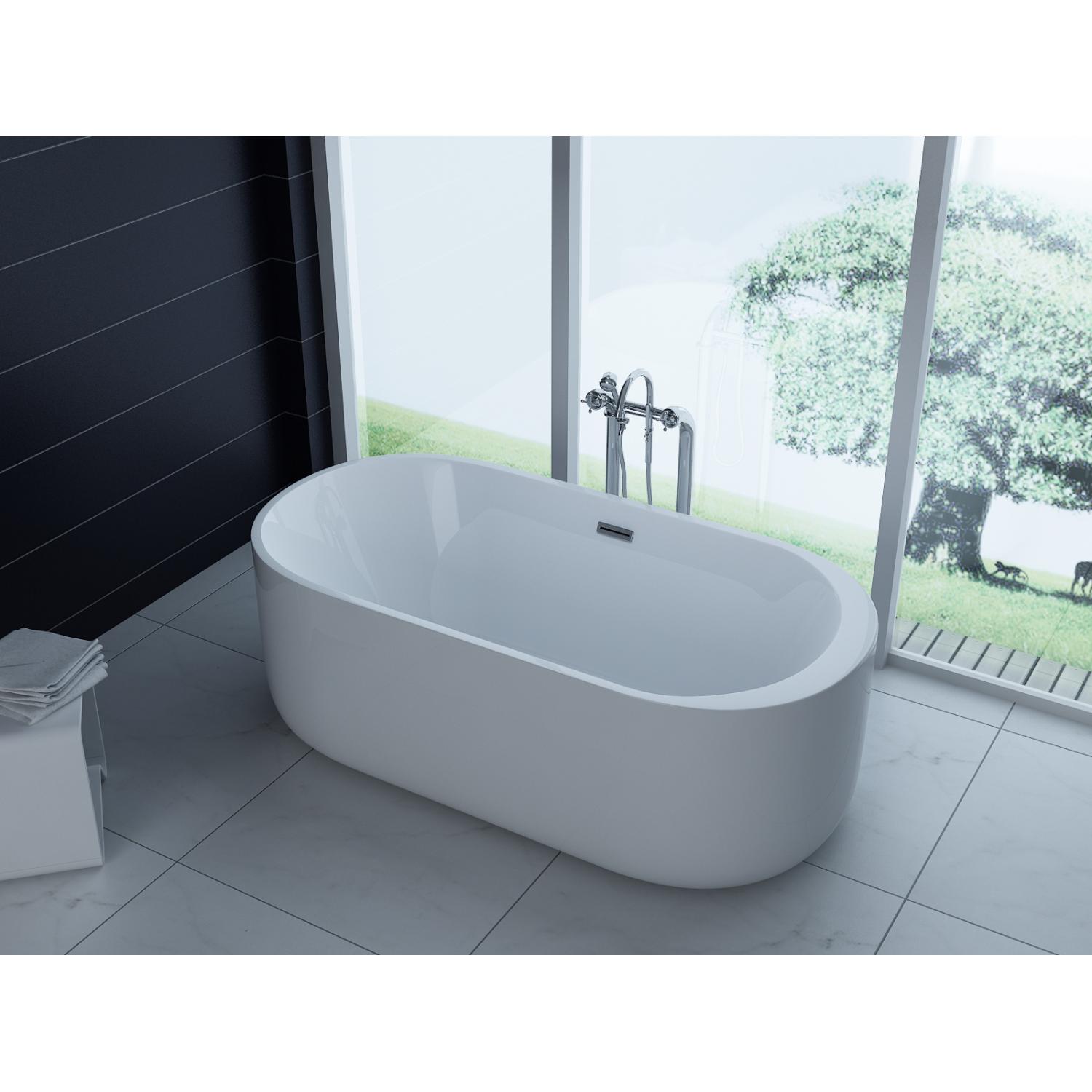 PureHaven, Badewanne, freistehende Luxus Acryl-Badewanne 170x80 cm elegant inkl. Siphon Überlaufschutz leicht zu (200 l,...