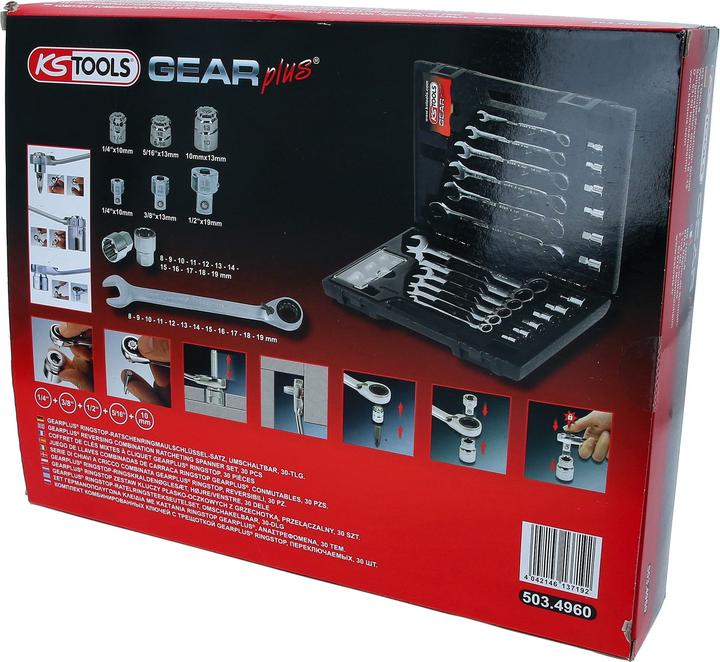 Produktbild KS Tools GEARplus® RINGSTOP-Ratschenringmaulschlüssel-Satz (19 mm)