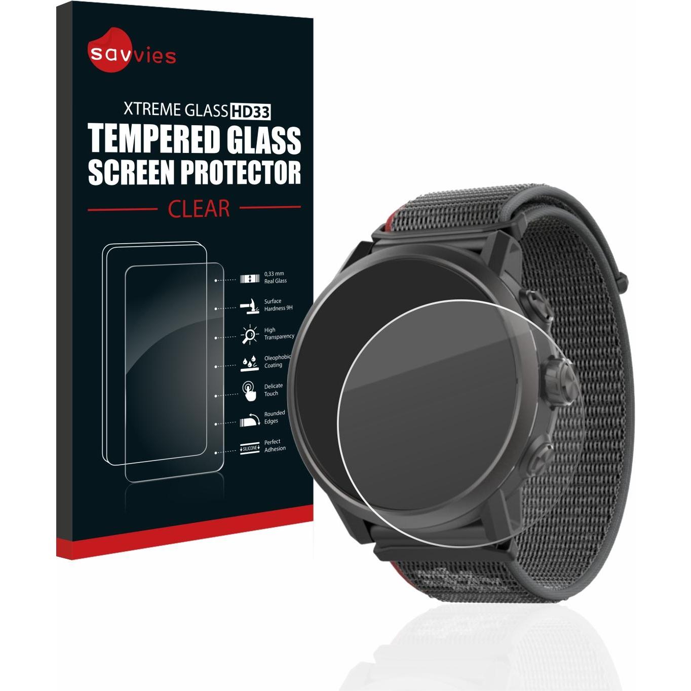 Savvies Panzerglas Schutzglas Displayschutz, Smartwatch Schutzfolie, Transparent