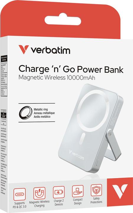 Actual product image Verbatim Charge ‘n’ Go Power Bank with Stand Magnetic Wireless 10000mAh - Blue (10000 mAh, 20 W, 37 Wh)