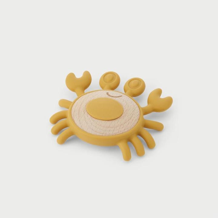 SiliSoft - Crab Teething Ring - Sensory teething toy made of silicone & beech wood (0 Months)