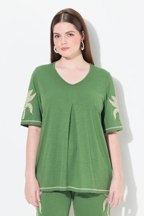 Image du produit Ulla Popken T-shirt, palmiers, encolure en V, manches courtes, coton biologique (50, 52)
