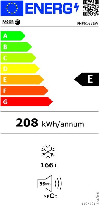 Etichetta energetica Fagor FNF6166EW (Struttura autonoma, 166 l)