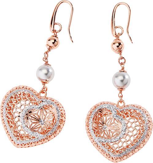 Immagine prodotto Ottaviani Orecchini in bronzo oro rosa con glitter argento e perle bijoux (Oro rosa)