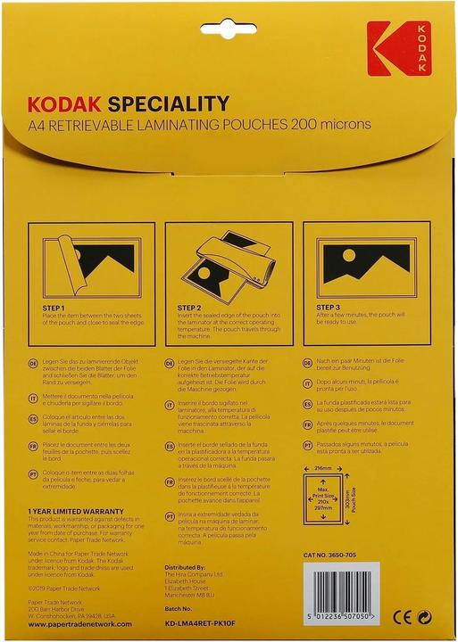 Produktbild Kodak A4 Laminierfolie 10 Stück, 200 microns, glänzend (A4, 10 Stück, 200 µm)