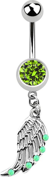 Actual product image Star Piercing Silver banana with wing pendant and light green opal (without brass, Surgical steel 316L)