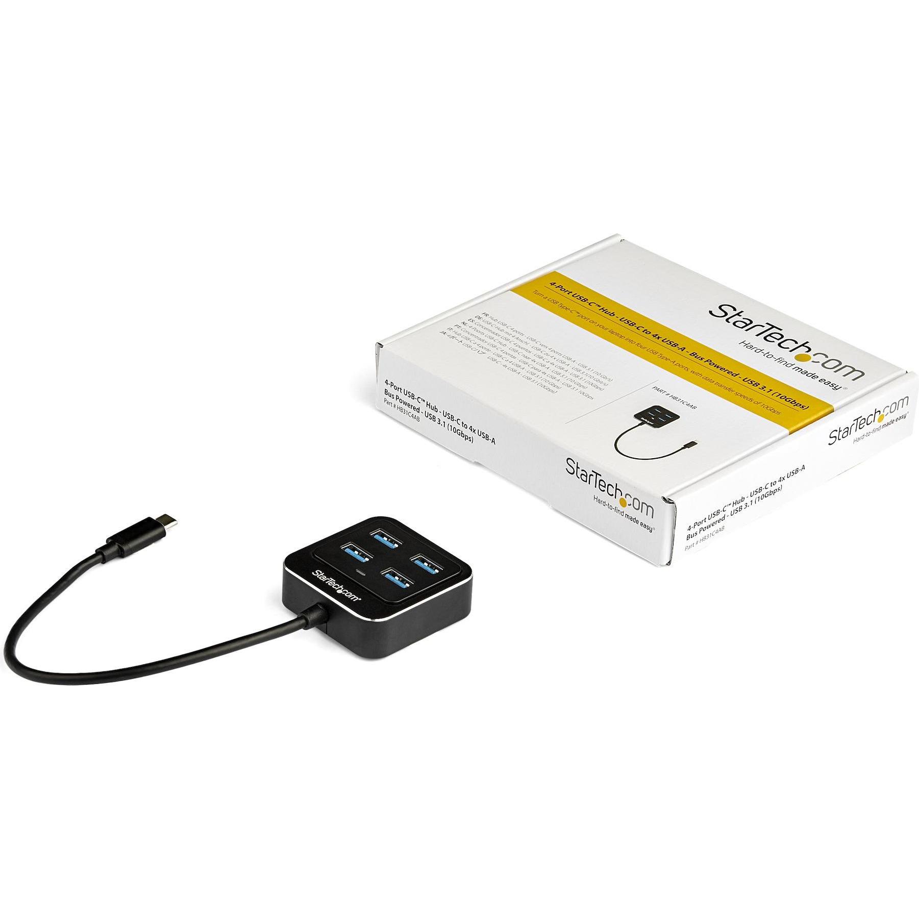 StarTech USB-C Hub (USB-C, 4 Ports), Dockingstation + USB Hub, Schwarz