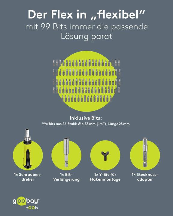 Produktbild Goobay Schraubendreher-Set mit 100-tlg. Bitsatz (Clutch, Tri-Wing)