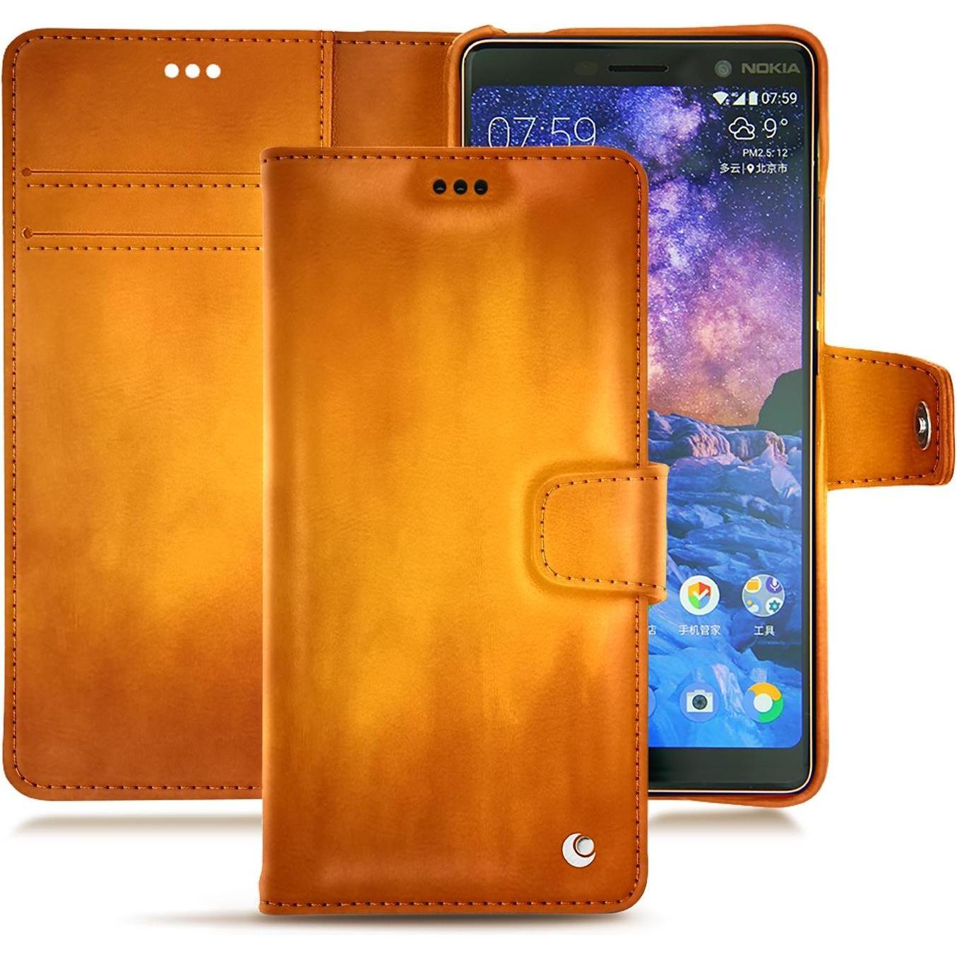 Noreve Lederschutzhülle Wallet (Nokia 7 Plus), Smartphone Hülle, Orange