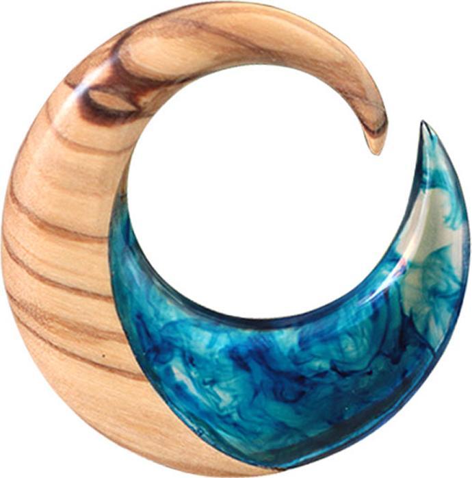 Produktbild Star Piercing Ohrgewicht Spirale färbung blau Epoxy transparent aus Tamarind Holz (ohne Messing, Organisch)