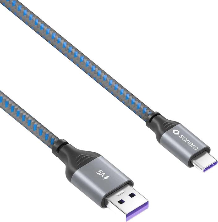 Produktbild Sonero USB-C auf USB-A Ladekabel - USB 2.0 Super-Fast Charge 5V/5A - grau/blau - 1,50m (1.50 m, USB 2.0)