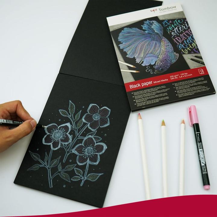 Actual product image Tombow Black Paper Drawing Pad (14.8 x 21 cm, Plain, No binding)